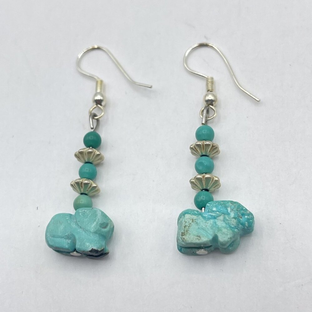Handcrafted Turquoise Elephant Dangle Earrings With Silver Accents